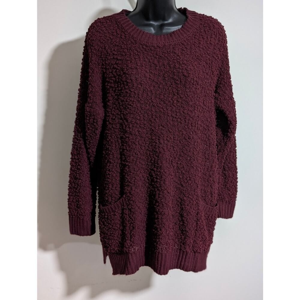 Zenana Outfitters Burgundy Red Popcorn Knit Long Pullover Sweater Medium
